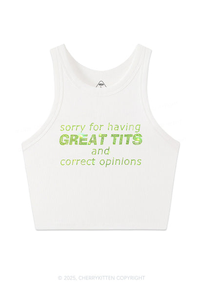 Rhinestone Sorry For Having Correct Opinions Y2K Crop Tank Top Cherrykitten
