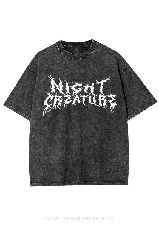 Night Creature Y2K Shirts Washed Tee Cherrykitten