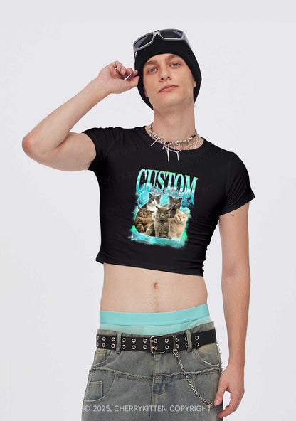 Custom Neon Lightning Cat Photo Y2K Baby Tee Cherrykitten