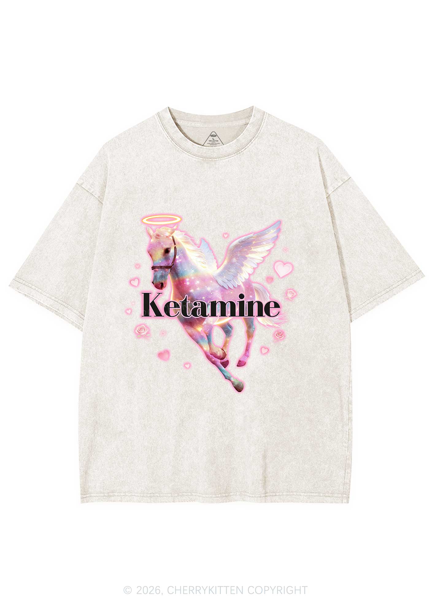 Angel K Horse Valentine's Day Y2K Shirts Washed Tee Cherrykitten