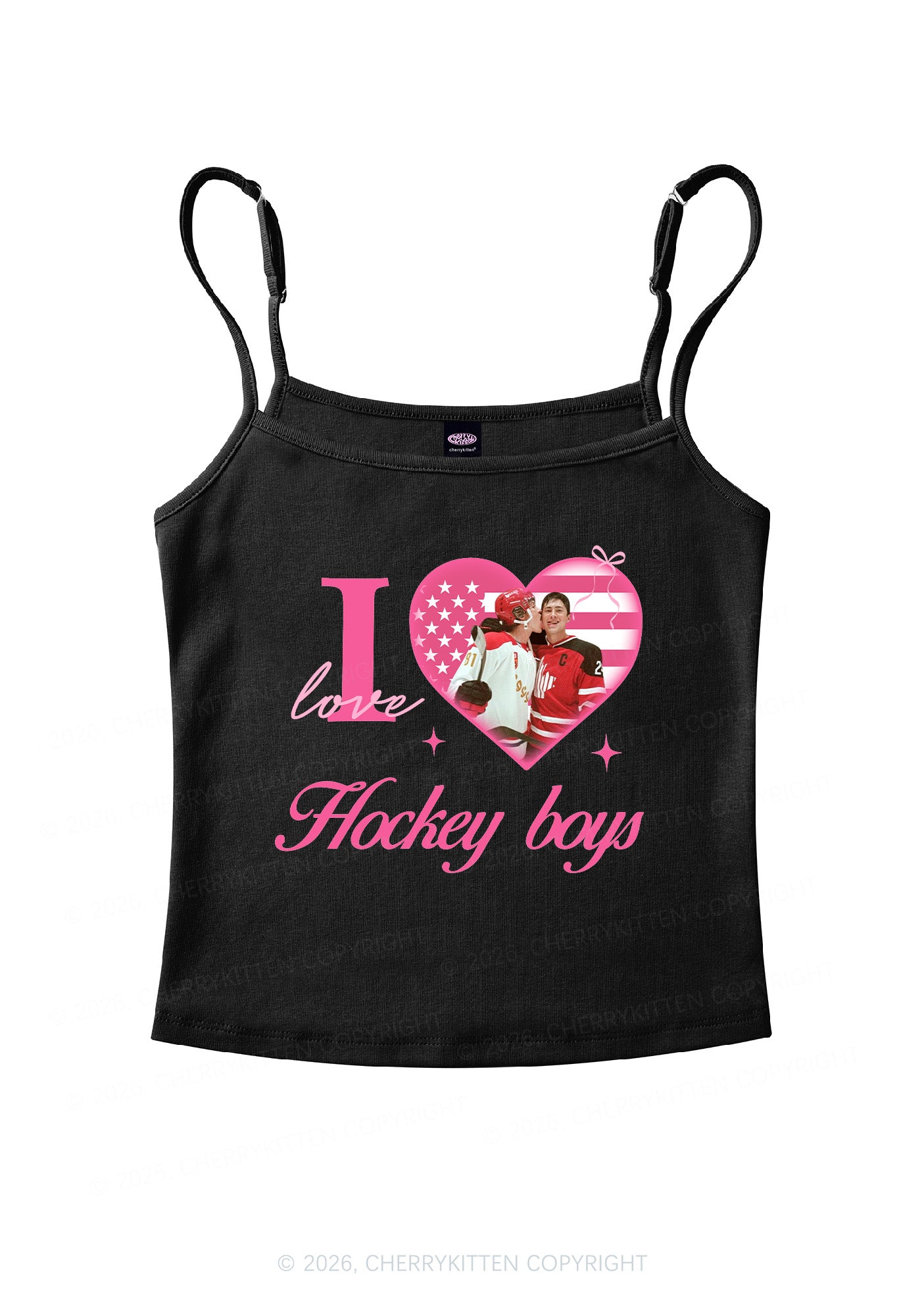 I Love US Hockey Boys HR Y2K Spaghetti Strap Cami Cherrykitten