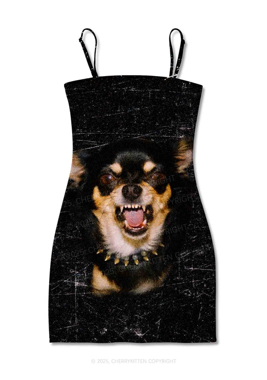 Growling Puppy Y2K Print Slip Dress Cherrykitten