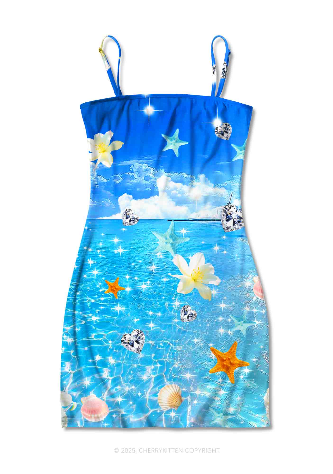 Sea Treasures Y2K Print Slip Dress Cherrykitten