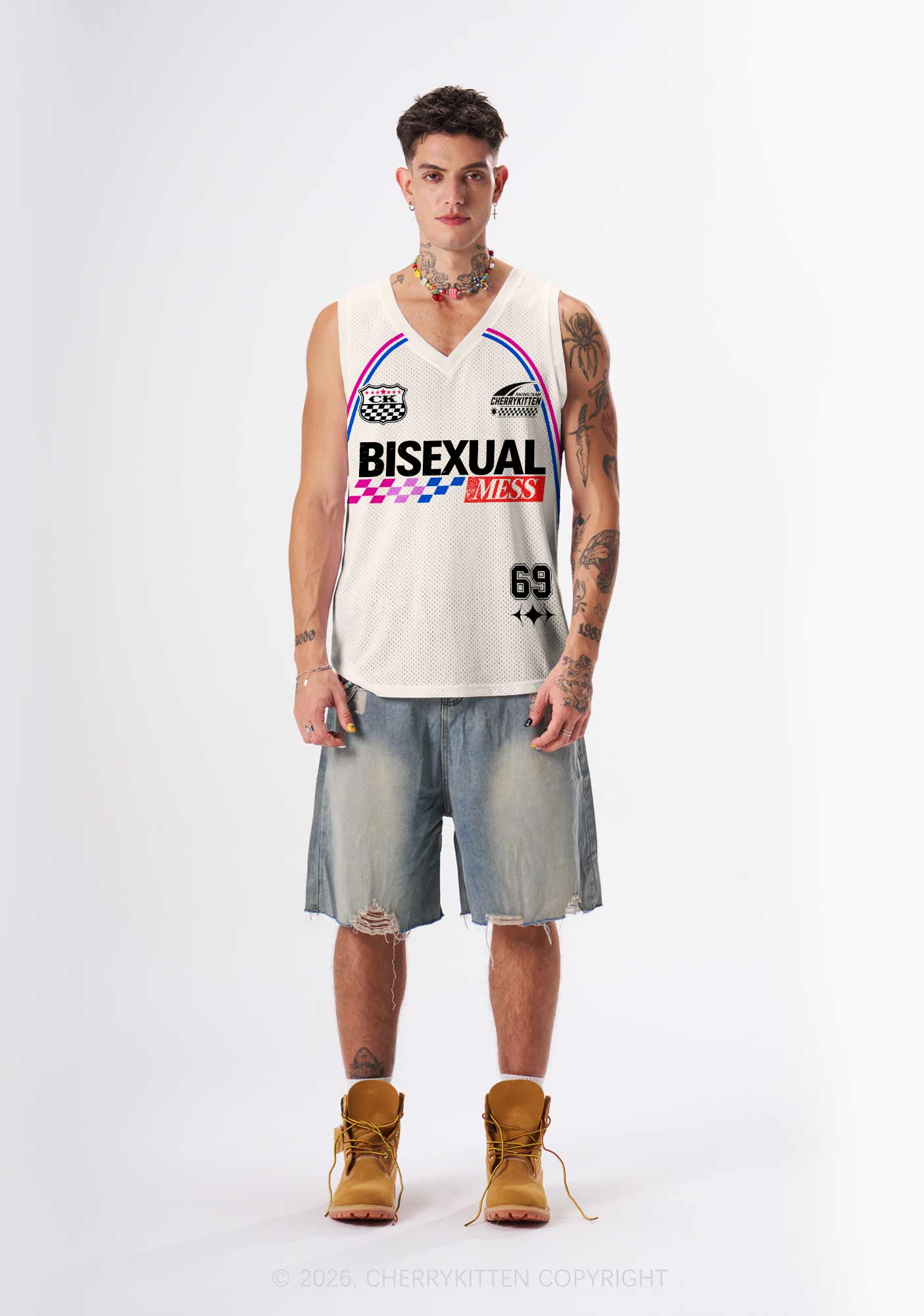 Creamy White Bisexual Mess Pride Y2K Sport Jersey Tank Cherrykitten