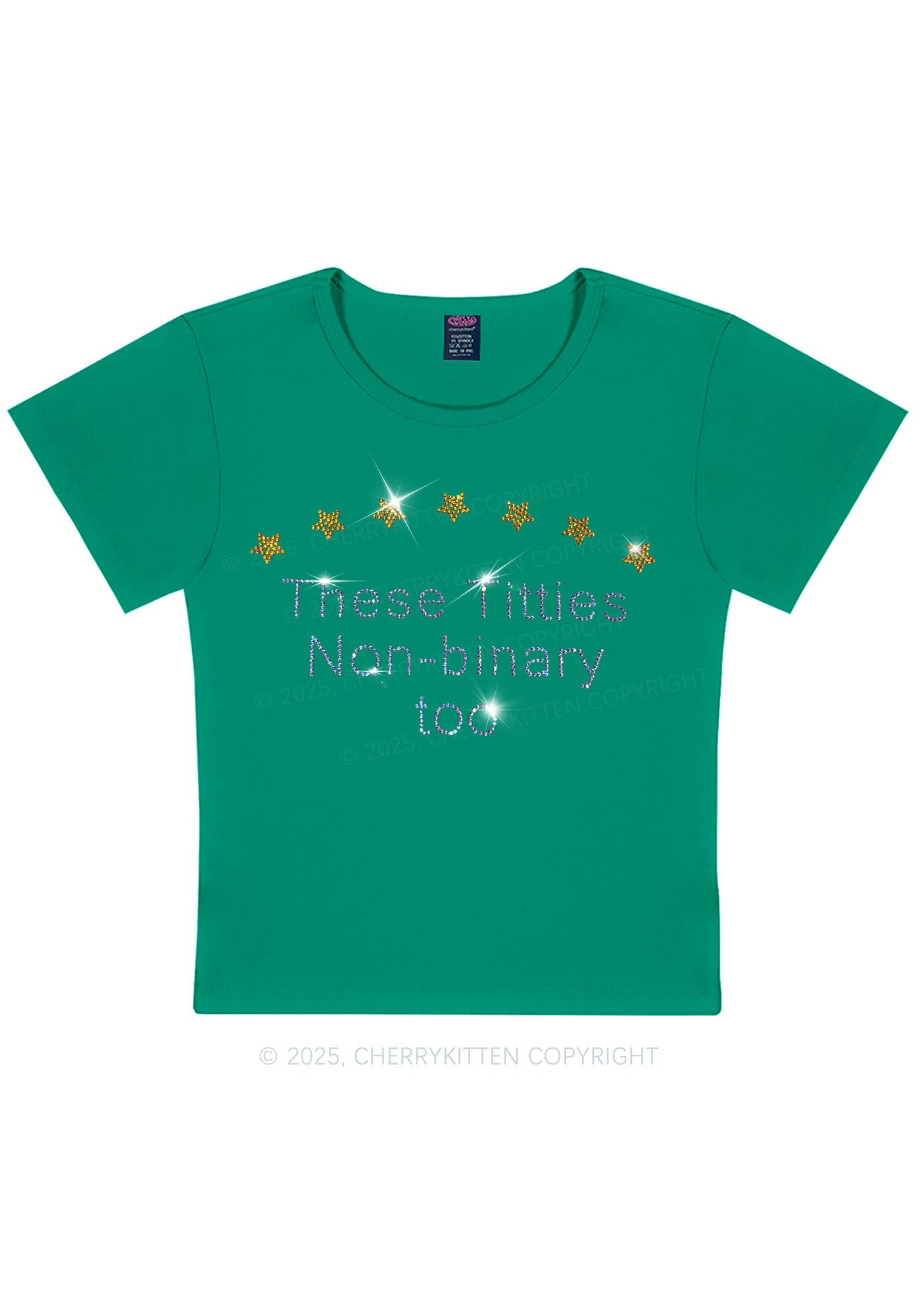 Rhinestone Txtties Nonbinary Too Y2K Baby Tee Cherrykitten