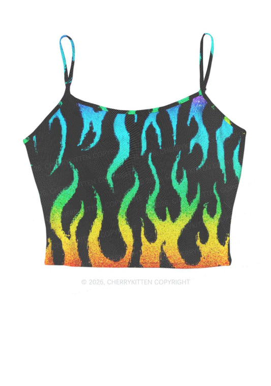 Rainbow Flame Pride Y2K Mesh Cami Tank Cherrykitten