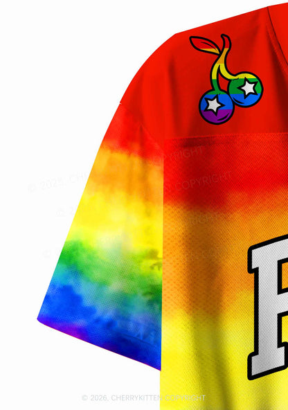 Rainbow Tie Dye Faggot Pride Y2K Crop Sport Jersey Shirts Cherrykitten