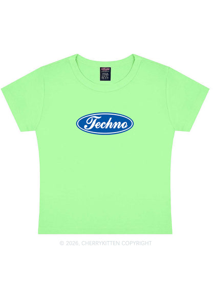 Oval Techno Y2K Baby Tee Cherrykitten