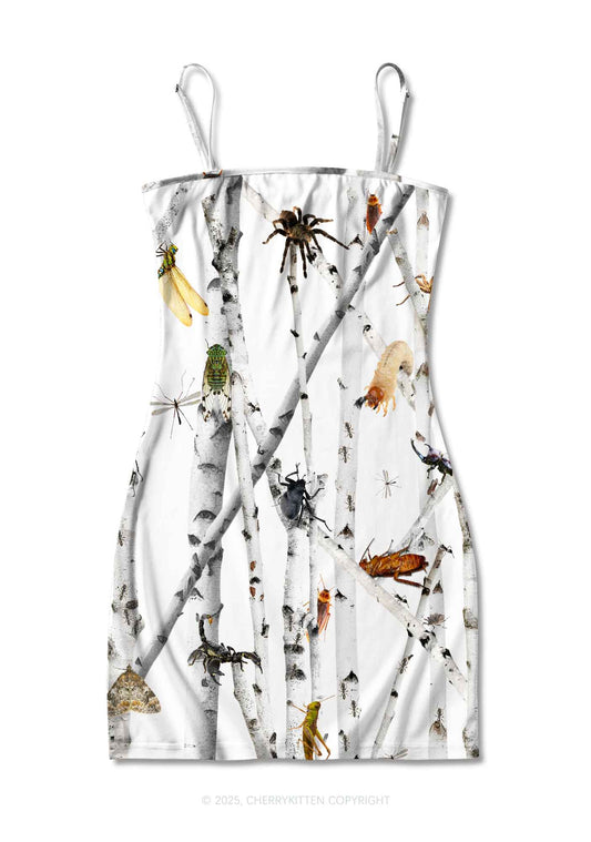 Insects On Birch Y2K Print Slip Dress Cherrykitten