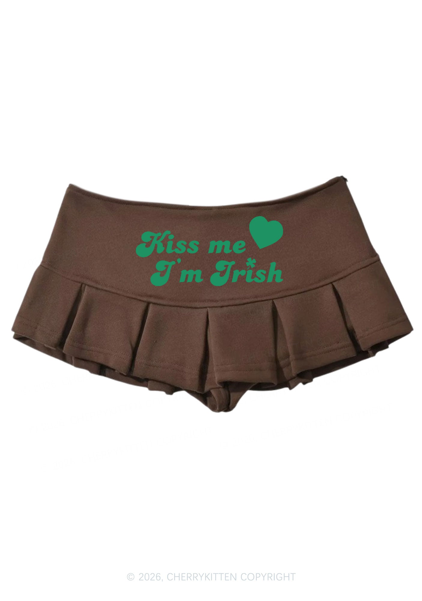 Kiss Me I'm Irish St Patricks Y2K Mini Pleated Skirts Cherrykitten
