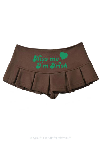 Kiss Me I'm Irish St Patricks Y2K Mini Pleated Skirts Cherrykitten