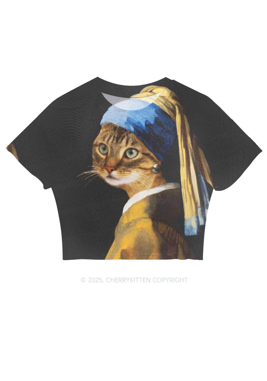 The Lady Cat Y2K Mesh Crop Top Cherrykitten
