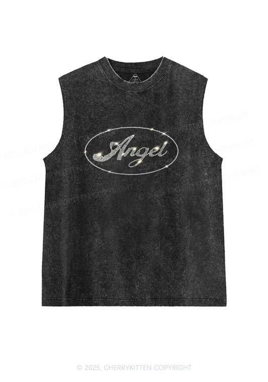 Rhinestone Angel Y2K Washed Muscle Tank Cherrykitten