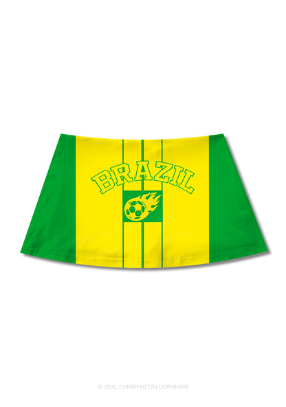Green Yellow Vertical Stripe Y2K Print Mini Skirt Cherrykitten