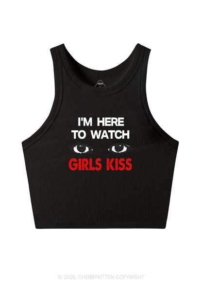 Im Here To Watch Girls Kiss Pride Y2K Crop Tank Top Cherrykitten