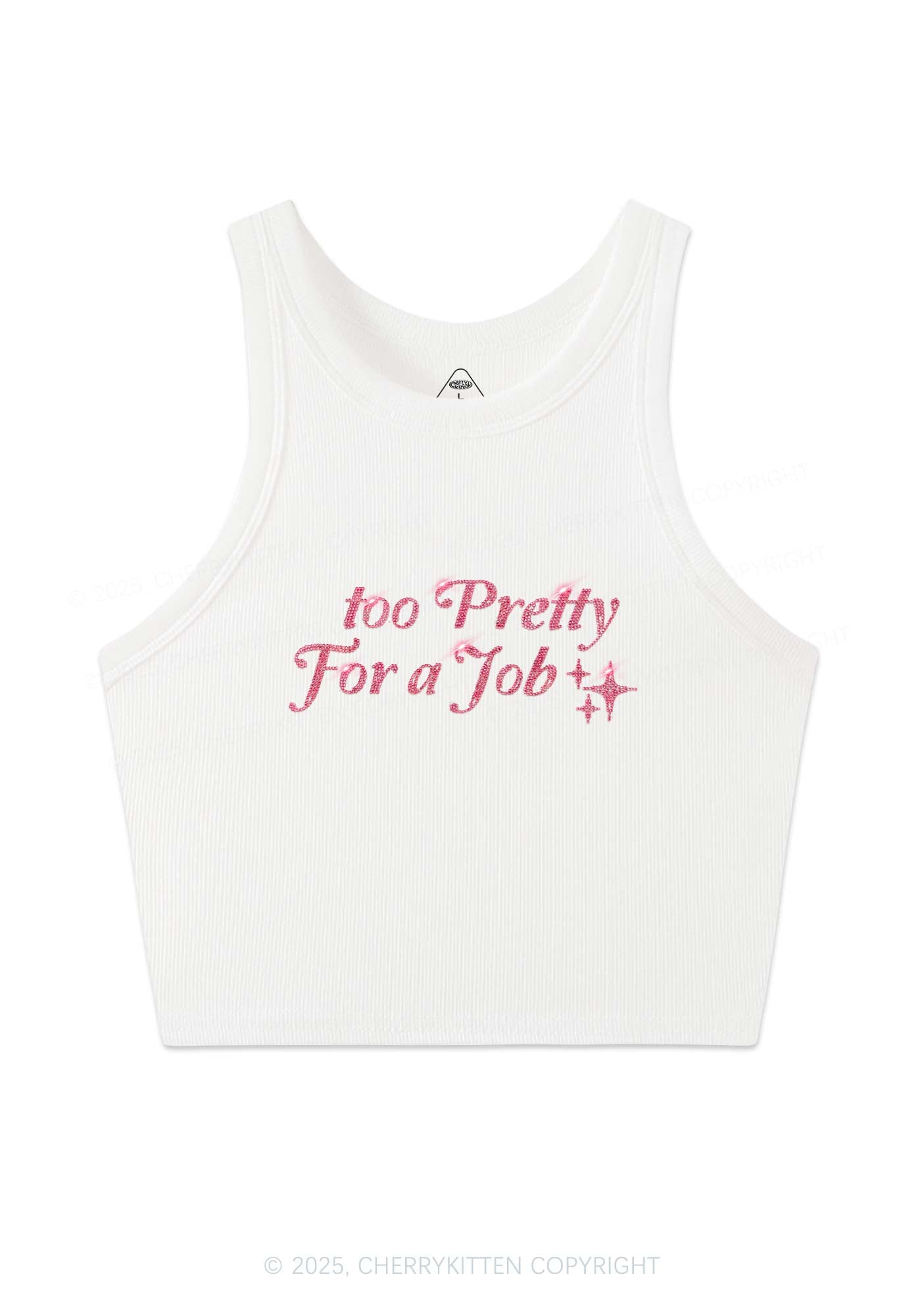 Rhinestone Too Pretty For Job Y2K Crop Tank Top Cherrykitten