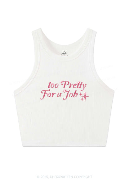 Rhinestone Too Pretty For Job Y2K Crop Tank Top Cherrykitten