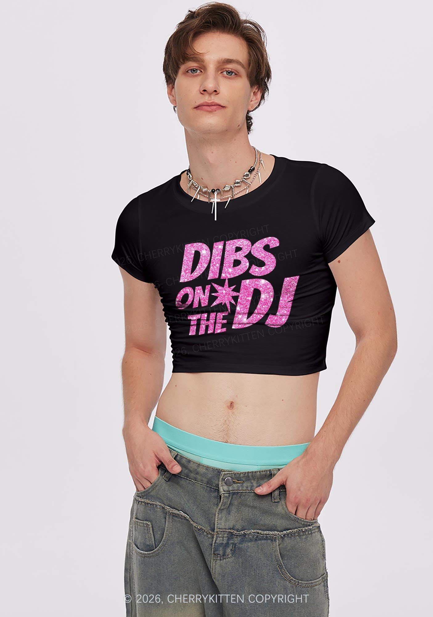 Glitter Dibs On The DJ Y2K Baby Tee Cherrykitten