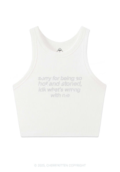 Rhinestone Sorry For Being Hot And Stoned Y2K Crop Tank Top Cherrykitten