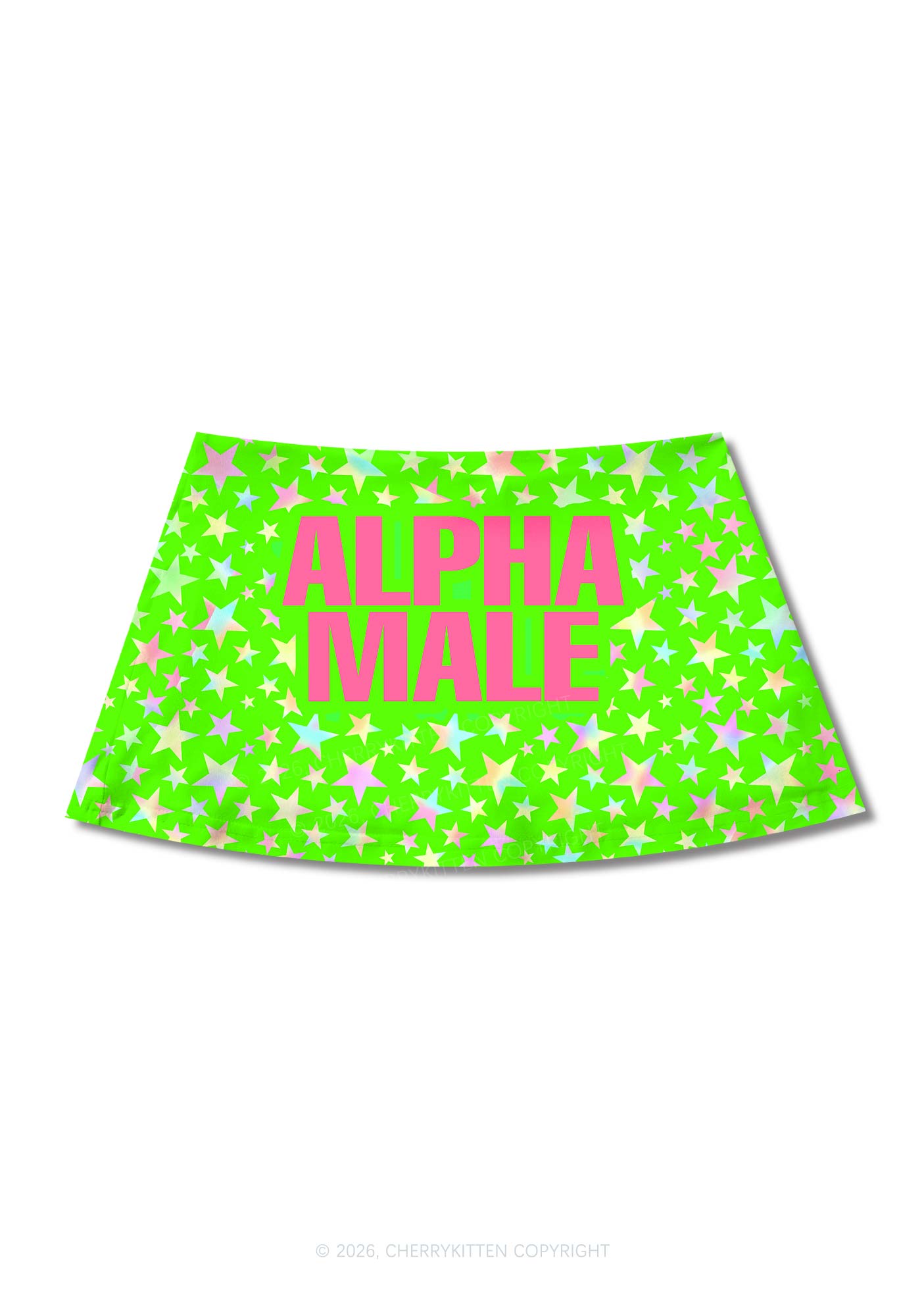 Green Alpha Male Y2K Print Mini Skirt Cherrykitten