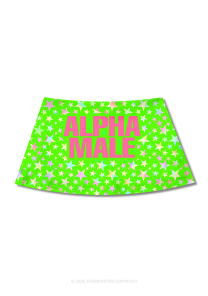 Green Alpha Male Y2K Print Mini Skirt Cherrykitten