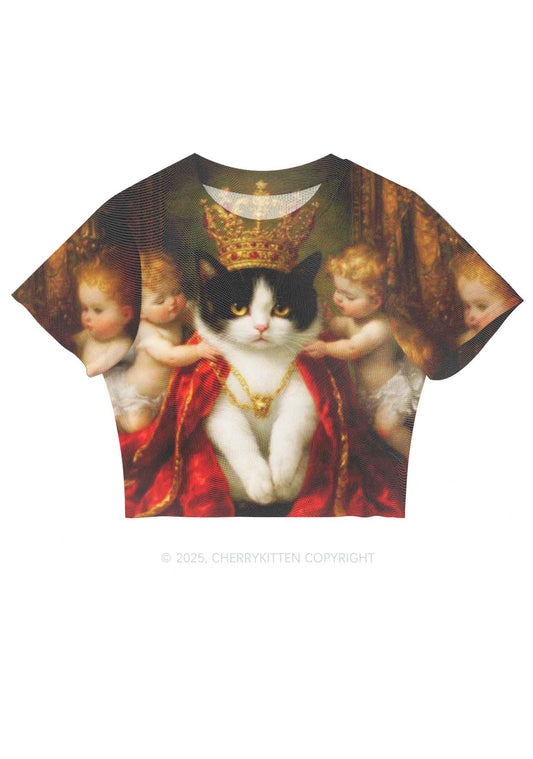 The Cat King And Angels Y2K Mesh Crop Top Cherrykitten