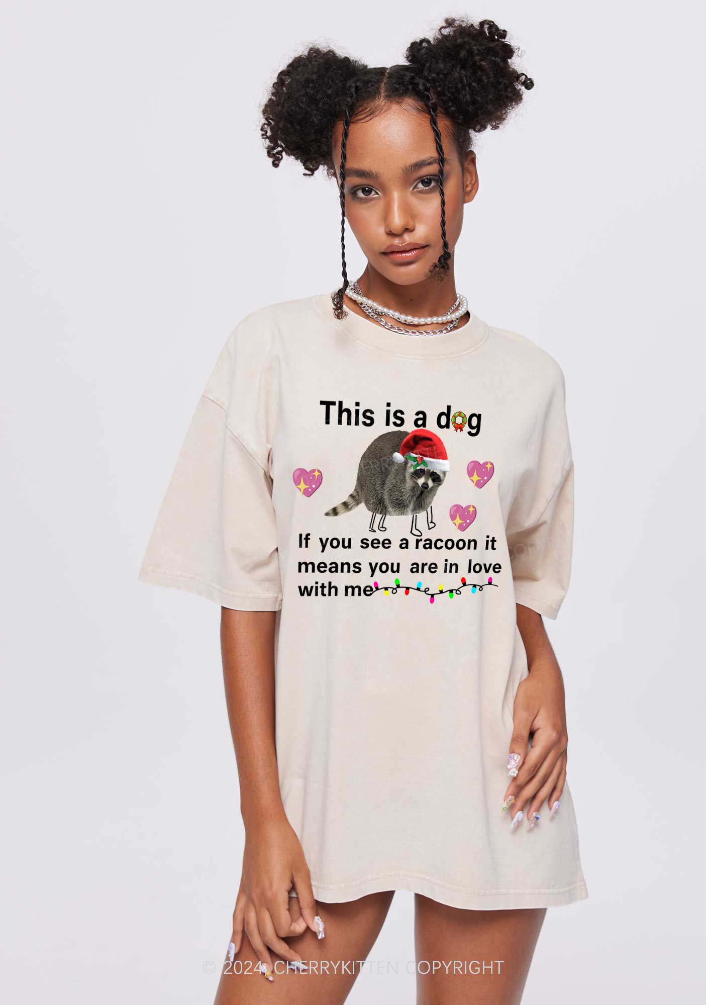 Christmas Dog Racoon Y2K Washed Tee Cherrykitten