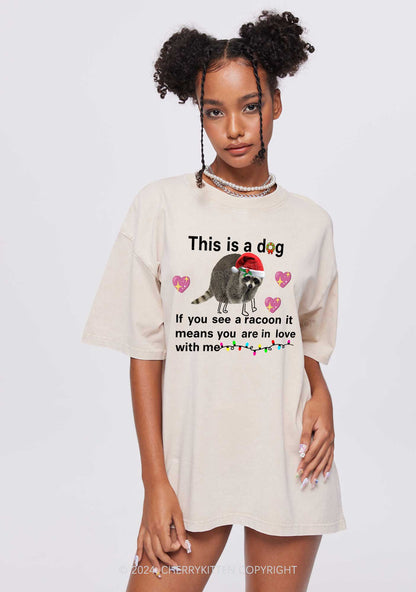 Christmas Dog Racoon Y2K Washed Tee Cherrykitten