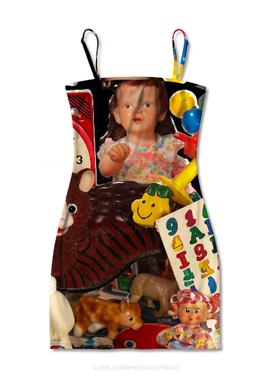 Nostalgic Childhood Y2K Print Slip Dress Cherrykitten