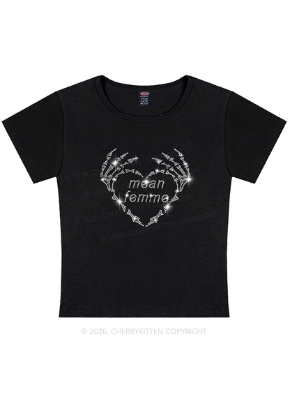 Rhinestone Mean Femme Skeleton Heart Pride Y2K Baby Tee Cherrykitten