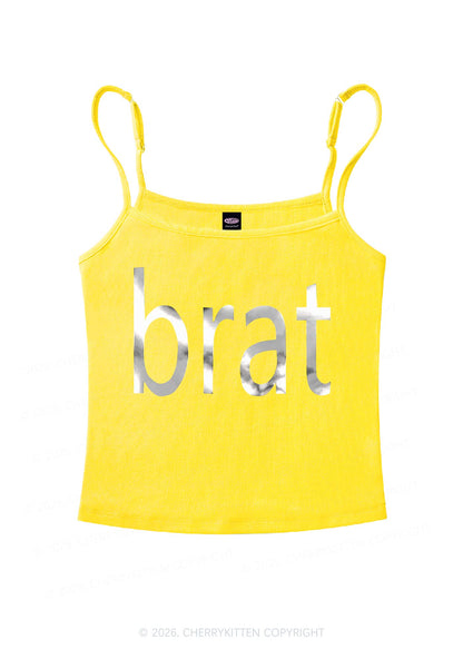 Brat Silver Foil Printed Y2K Spaghetti Strap Cami Cherrykitten