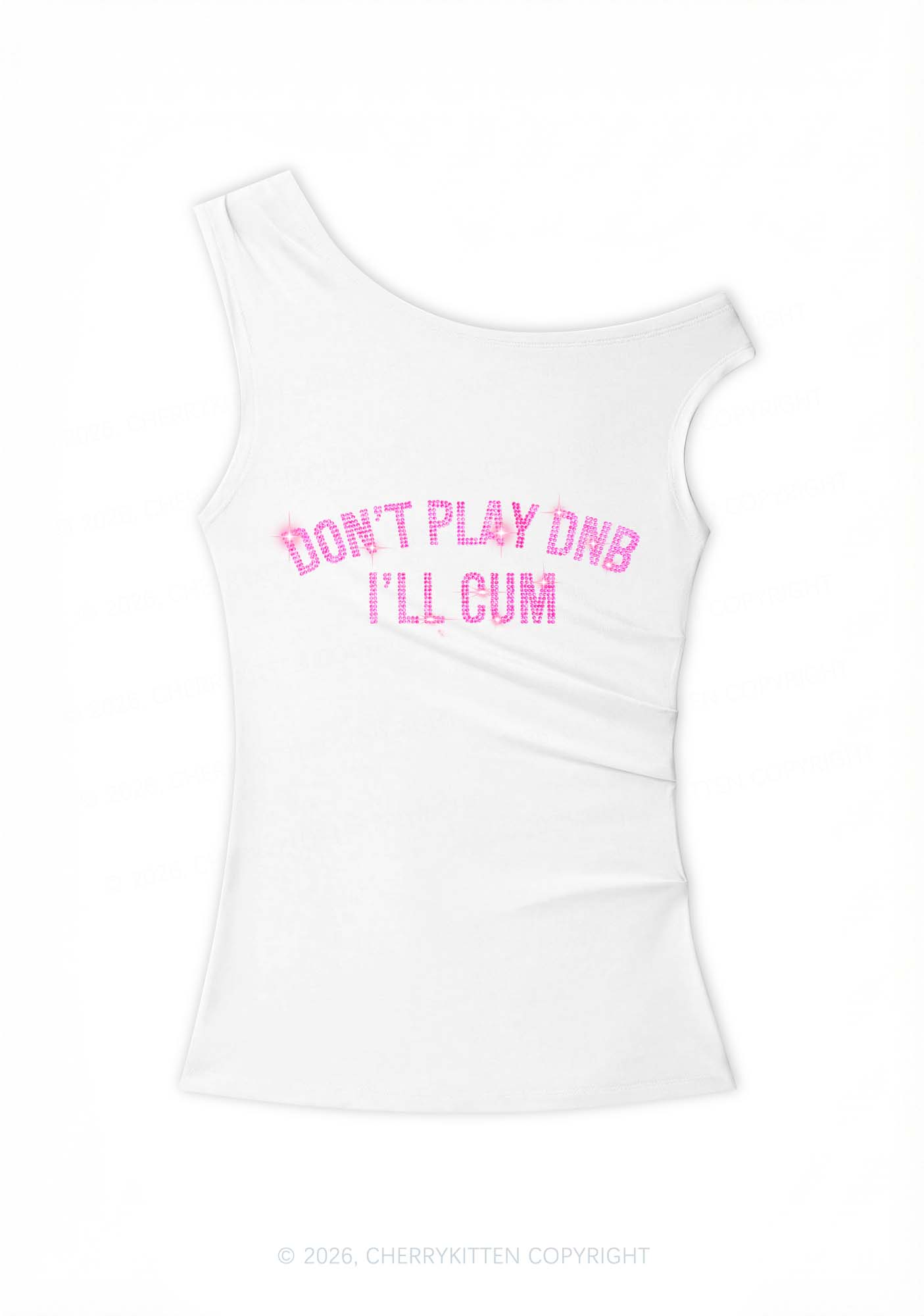 Rhinestone Dont Play DNB Y2K Off Shoulder Tank Top Cherrykitten