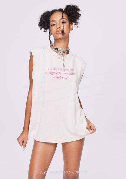 Glitter Pls Dont Give Me Cigarette Y2K Washed Muscle Tank Cherrykitten