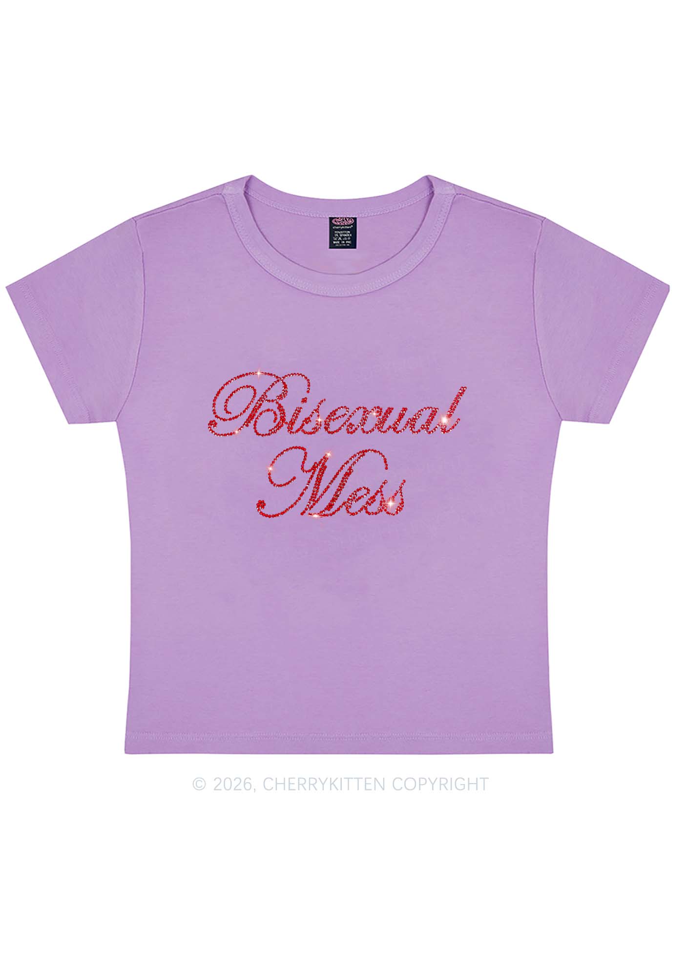 Rhinestone Bisexual Mess Pride Y2K Baby Tee Cherrykitten