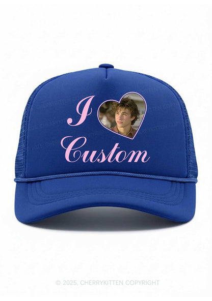 I Love Custom Photo Valentine's Day Y2K Trucker Hat Cherrykitten