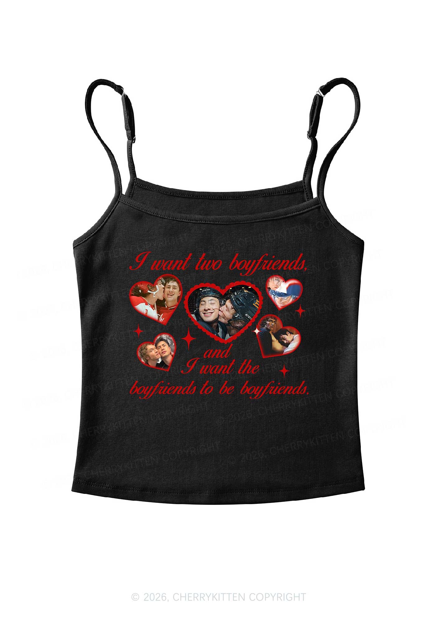 I Want Two Boyfriends HR Y2K Spaghetti Strap Cami Cherrykitten