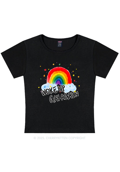 Woke Up Gay Again Y2K Baby Tee Cherrykitten