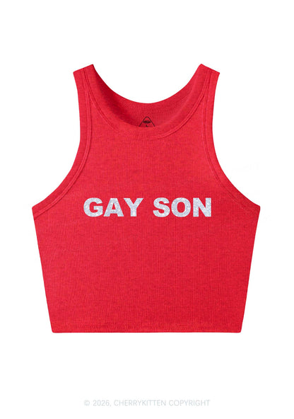 Glitter Gay Son Pride Y2K Crop Tank Top Cherrykitten