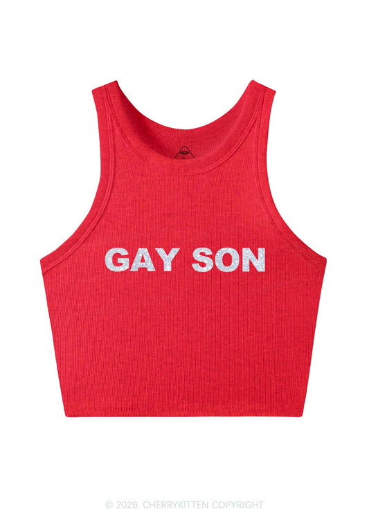 Glitter Gay Son Pride Y2K Crop Tank Top Cherrykitten