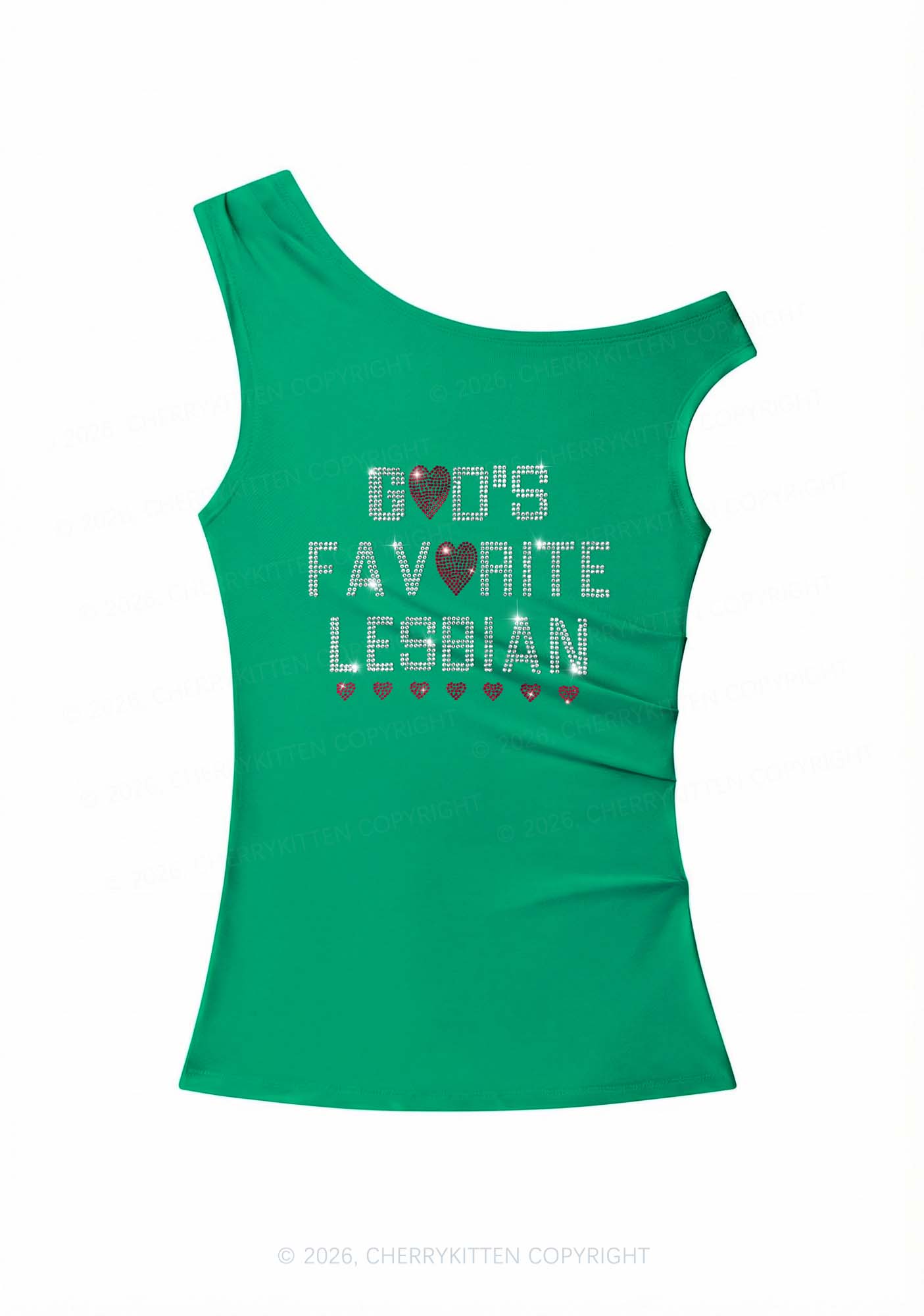 Rhinestone Gods Favorite Lesbian Pride Y2K Off Shoulder Tank Top Cherrykitten