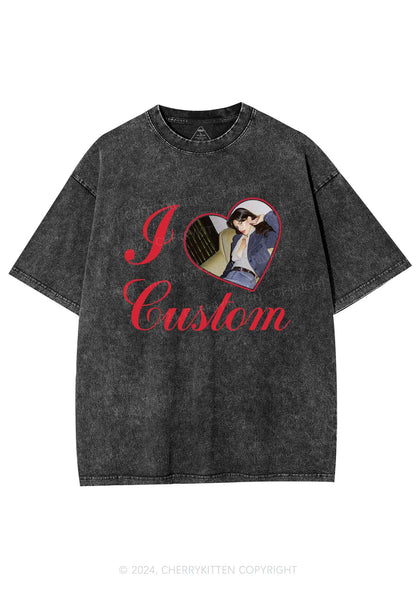 I Love Custom Name Y2K Valentine's Day Washed Tee Cherrykitten
