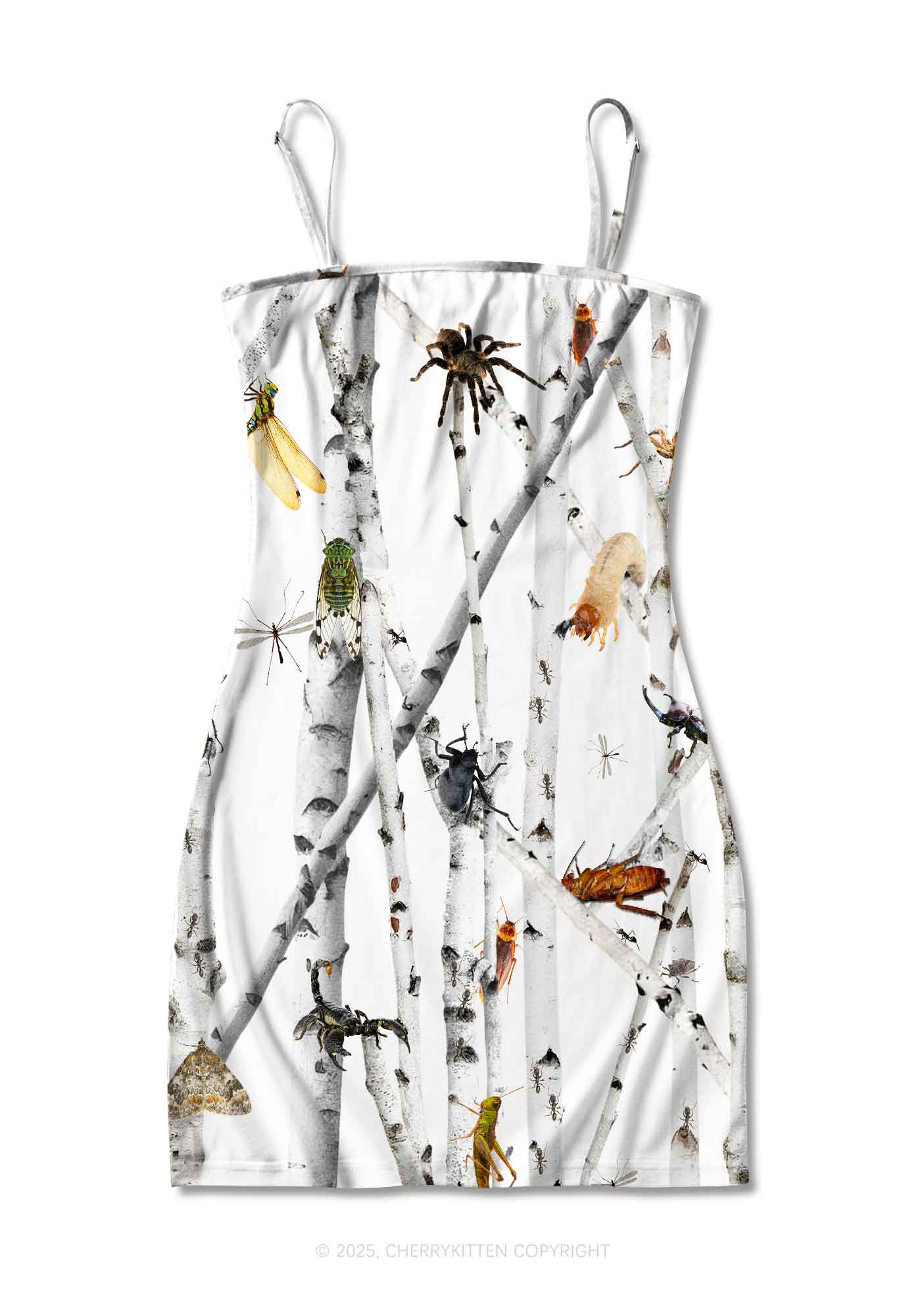 Insects On Birch Y2K Print Slip Dress Cherrykitten