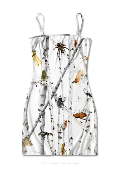 Insects On Birch Y2K Print Slip Dress Cherrykitten
