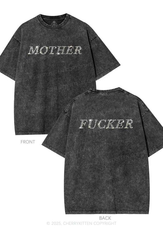 Rhinestone Motherfxcker Two Sides Y2K Shirts Washed Tee Cherrykitten