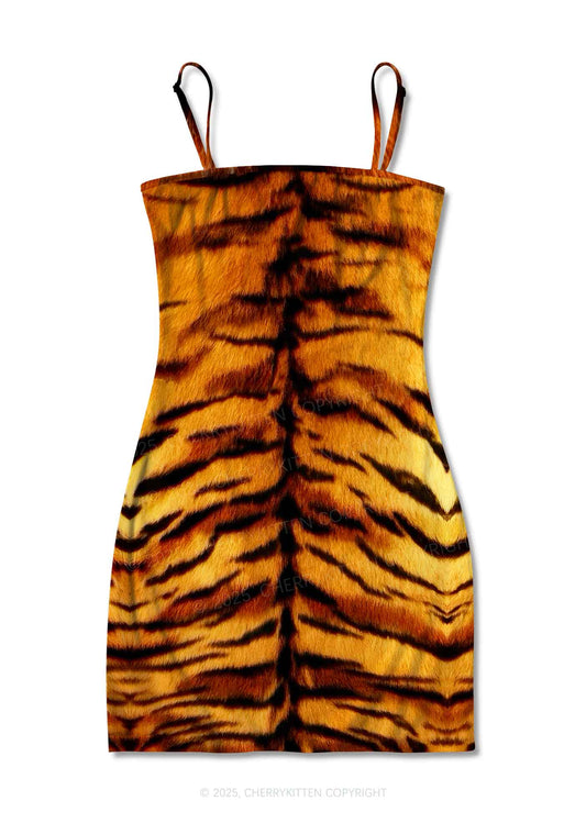 Wild Tiger Texture Y2K Print Slip Dress Cherrykitten