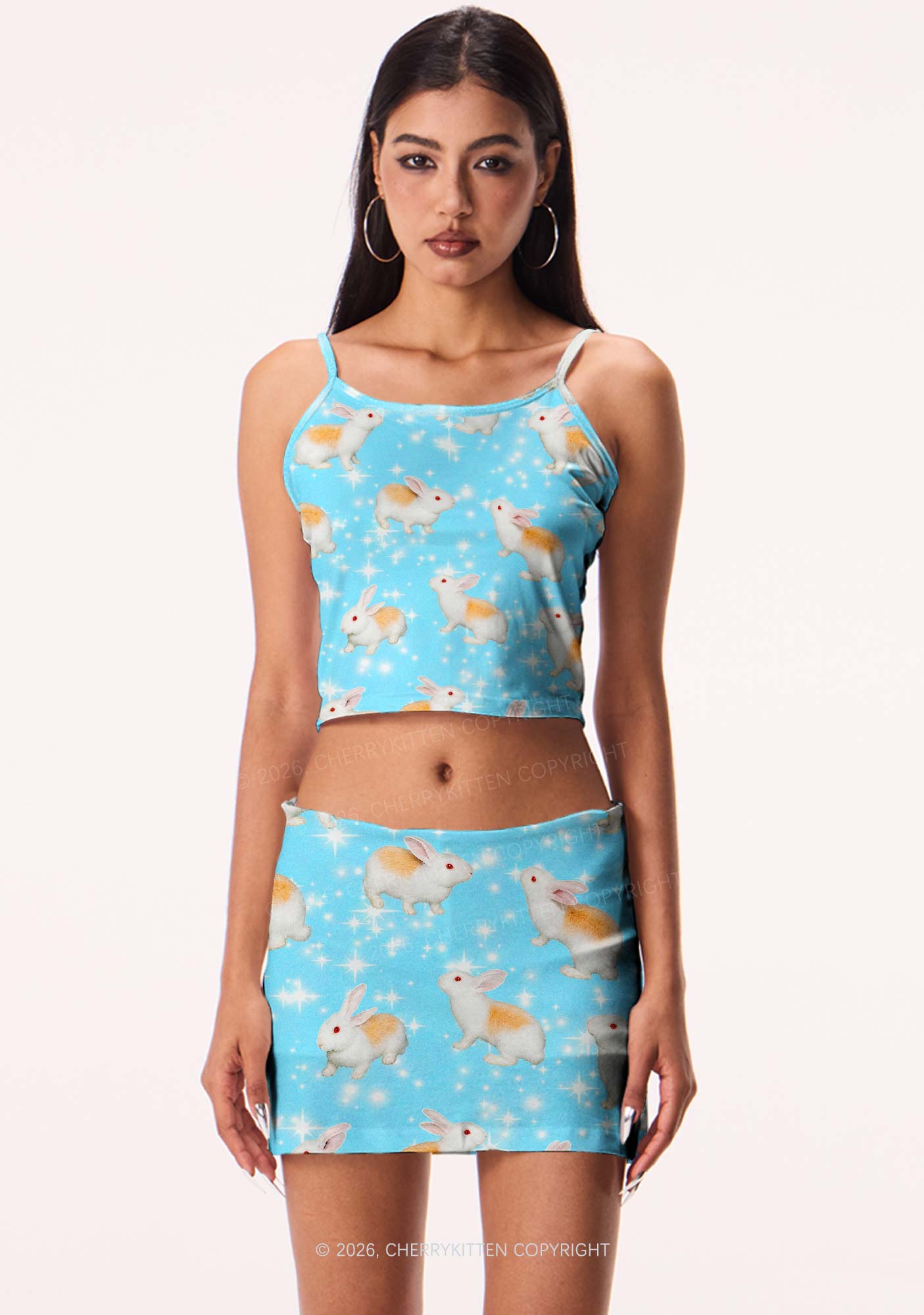 Orange Spotted Bunny Y2K Print Mini Skirt Cherrykitten