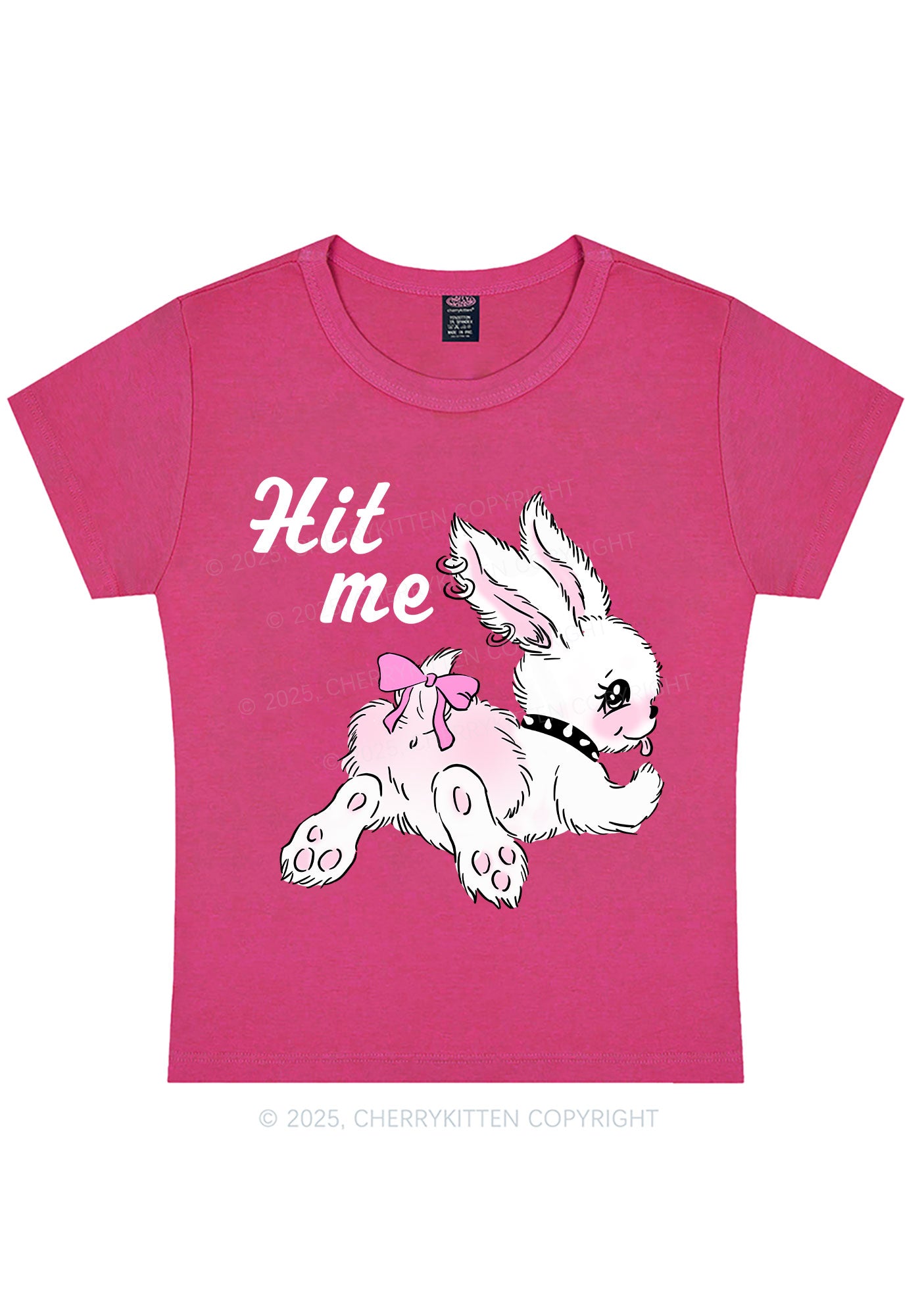 Hit Me White Bunny Y2K Baby Tee Cherrykitten
