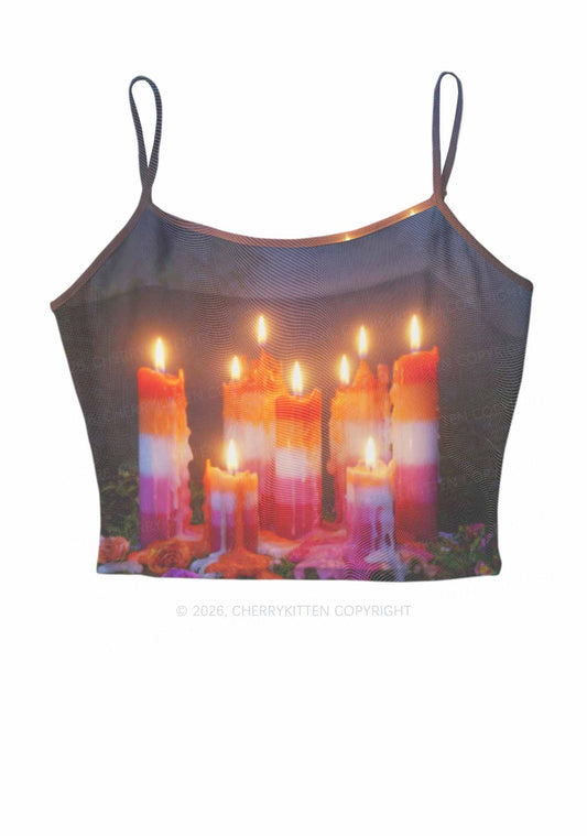 Lesbian Melting Candles Pride Y2K Mesh Cami Tank Cherrykitten