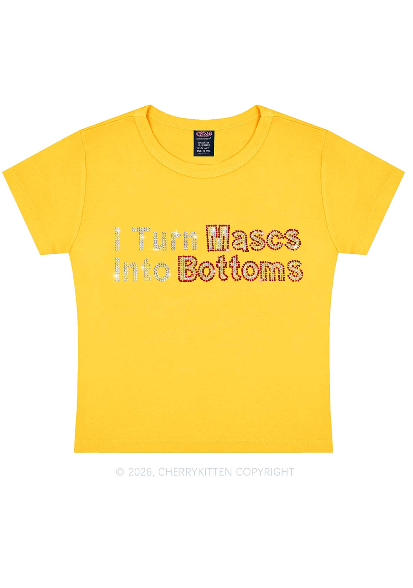 Rhinestone I Turn Mascs Into Bottoms Y2K Baby Tee Cherrykitten