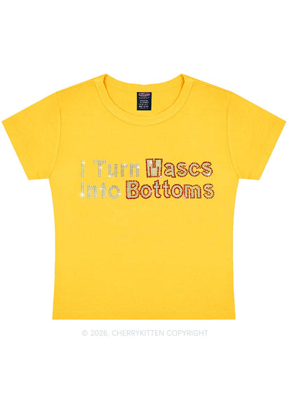 Rhinestone I Turn Mascs Into Bottoms Y2K Baby Tee Cherrykitten